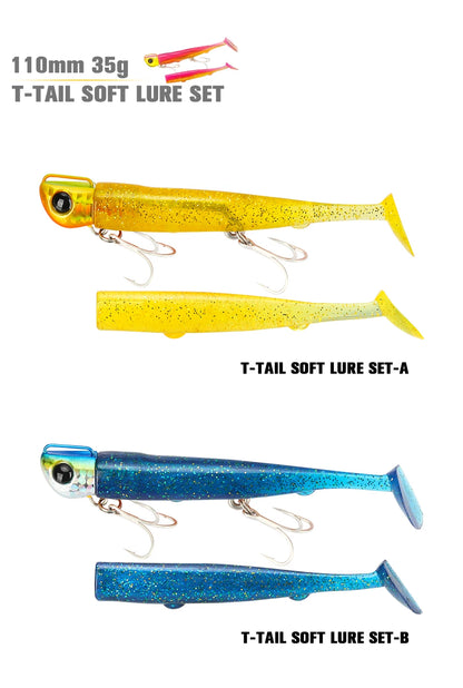 Jig Head Soft Fishing Lure 110mm 35g Long Casting Sea Bass Flounder Soft Body Swimbait Set With Saltwater Treble Hook