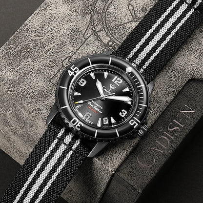 CADISEN Deep Explorer Automatic Mechanical Watch Man Canvas Strap Wristwatch MIYOTA  Luxury Luminous Waterproof Watches