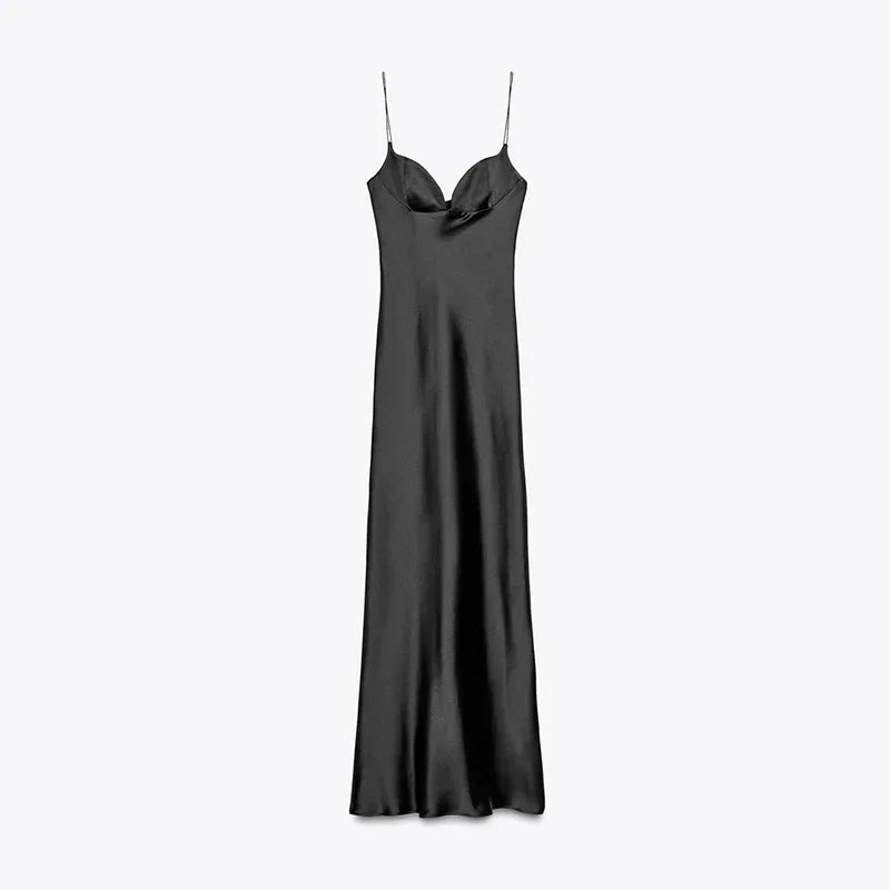 Party Solid Women Long Dresses Sexy A Line Backless Sleeveless Female Dress 2025 Summer Elegant Evening Satin Lady Robes