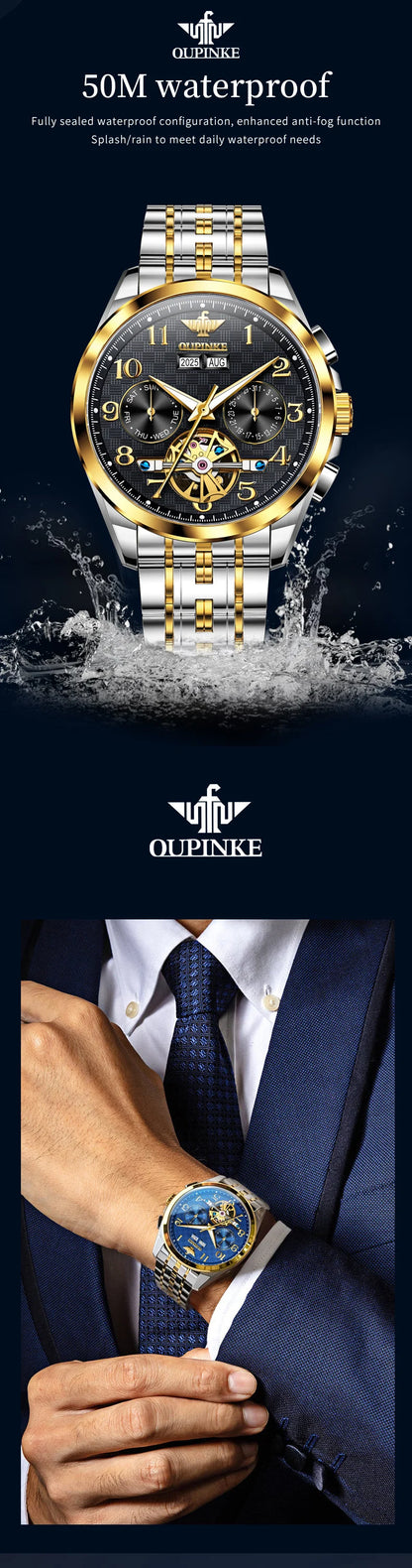 OUPINKE 3263 Automatic Mechanical Watch Multifunctional Dial Auto Date Waterproof Night light Watch Original Brand