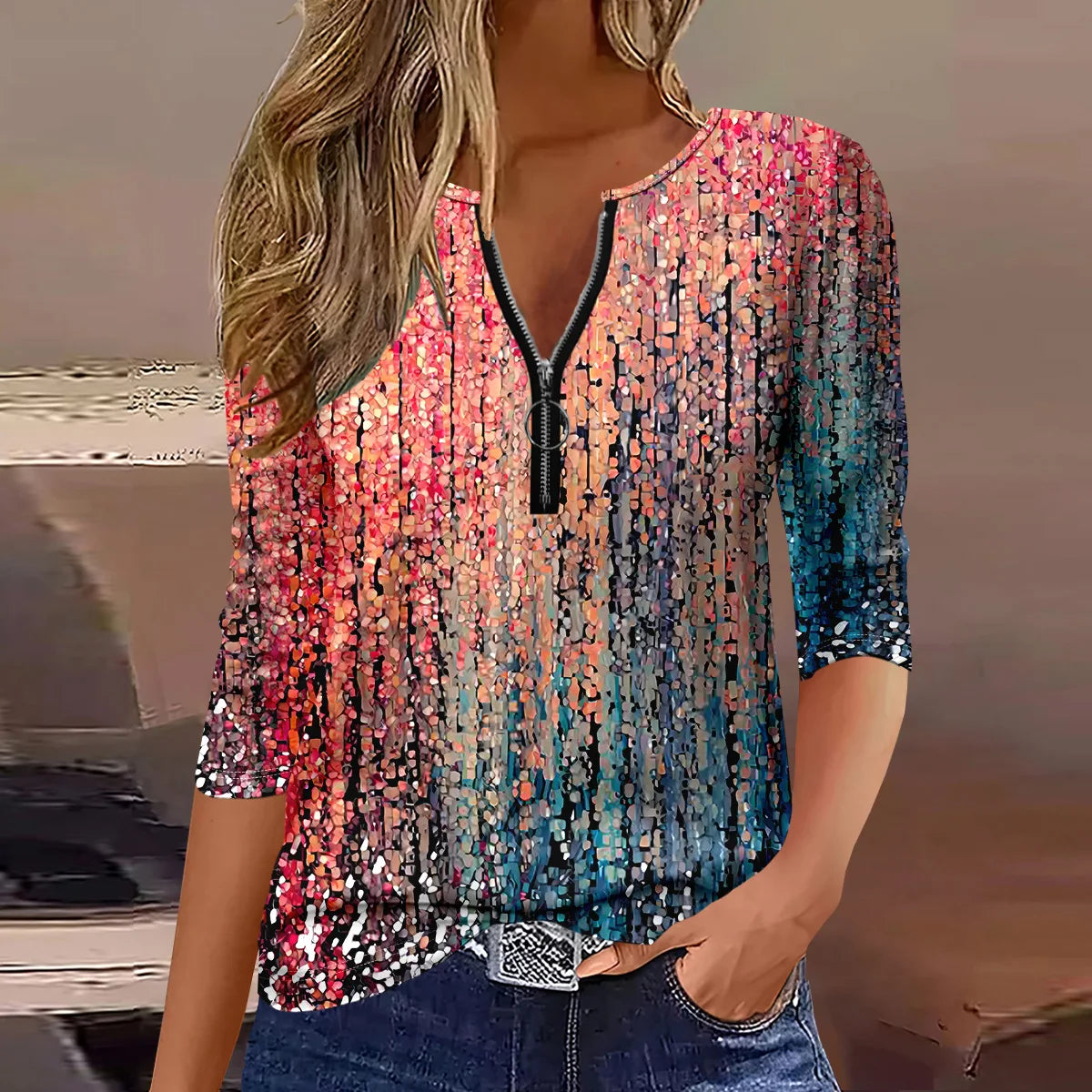 Summer new fashion 2025 women's casual long-sleeved printed T-shirt
