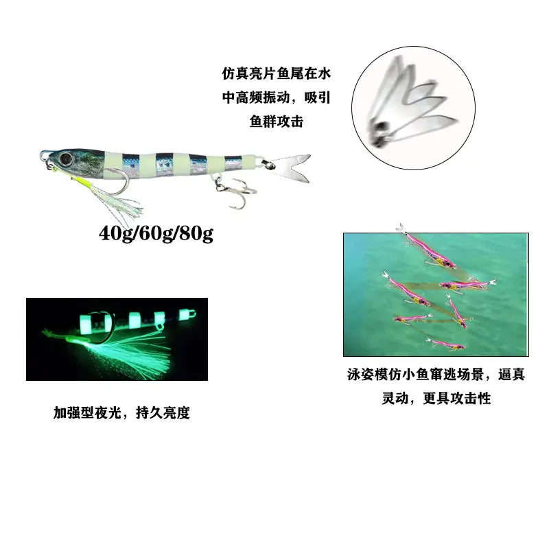 JIg Lure Fishing Anglers Glow Jig 3D Print Treble Hook Speed Falling 40g60g80g Metal Hard Bait Jigging Pesca Bait