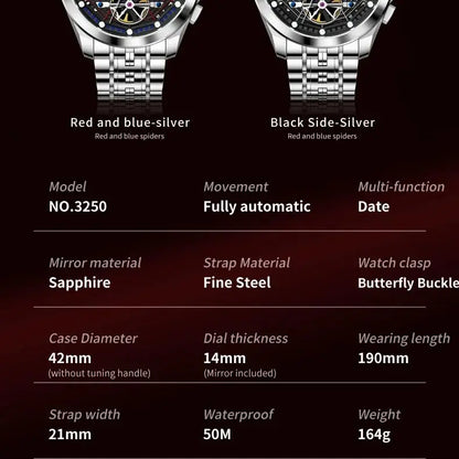 OUPINKE 3250 Original Men's Watch Deep Waterproof 3D Skeleton Stainless steel Automatic Mechanical Wristwatch Men Official Watch