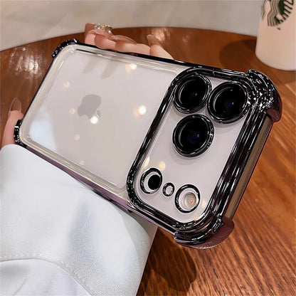 For iPhone 17 Pro Max 16 15 Plus 14 13 12 Transparent Electroplated Case Full Lens Protection Bumper Shockproof Plating Cover