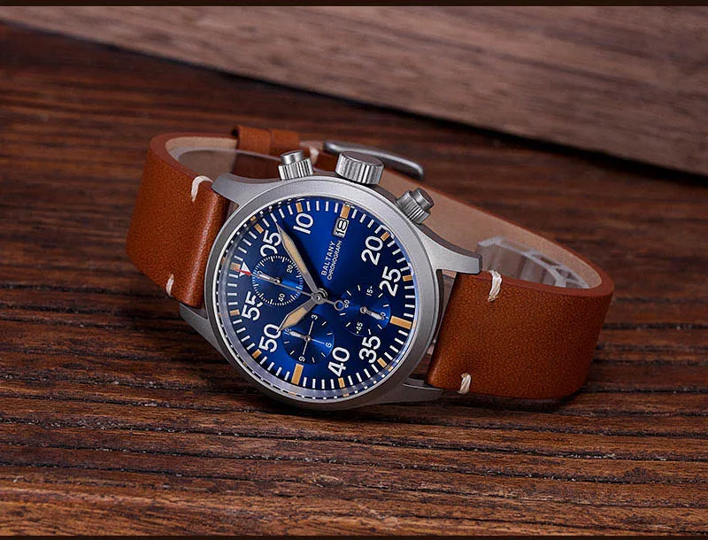 Baltany 39mm Military Chronograph Watch Man S5045 Sapphire Crystal 10ATM Stainless Steel VK67 Calendar Retro Quartz Wristwatches