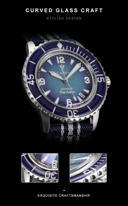 CADISEN Deep Explorer Automatic Mechanical Watch Man Canvas Strap Wristwatch MIYOTA  Luxury Luminous Waterproof Watches