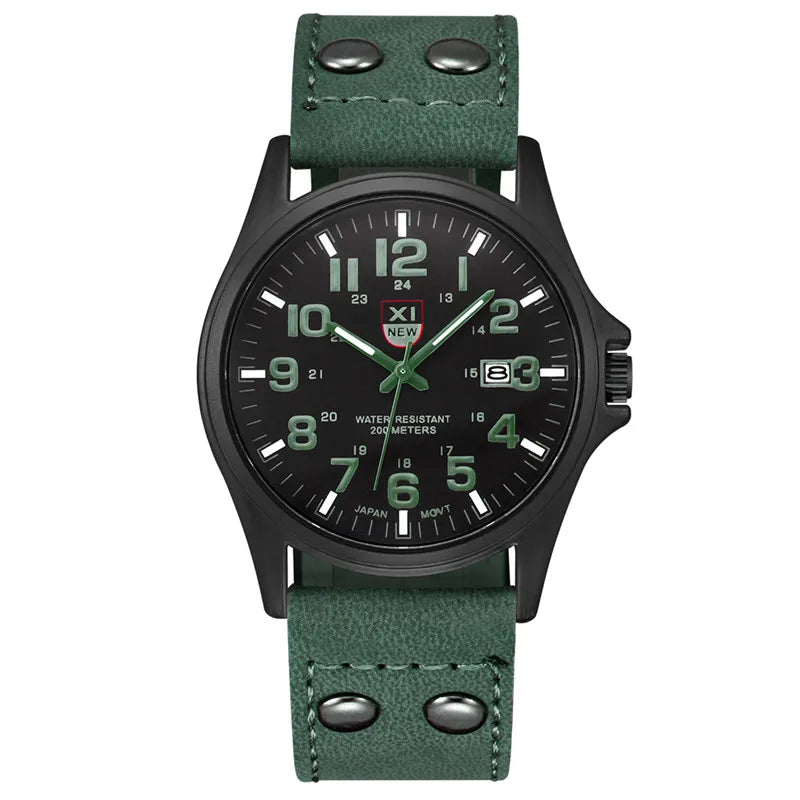 Genuine XINEW Brand Men Watches Black Students Fashion Leather Band Sports Date Quartz Wrist Watch Montre Homme Reloj Hombre