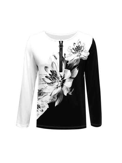 Summer new fashion 2025 women's casual long-sleeved printed T-shirt