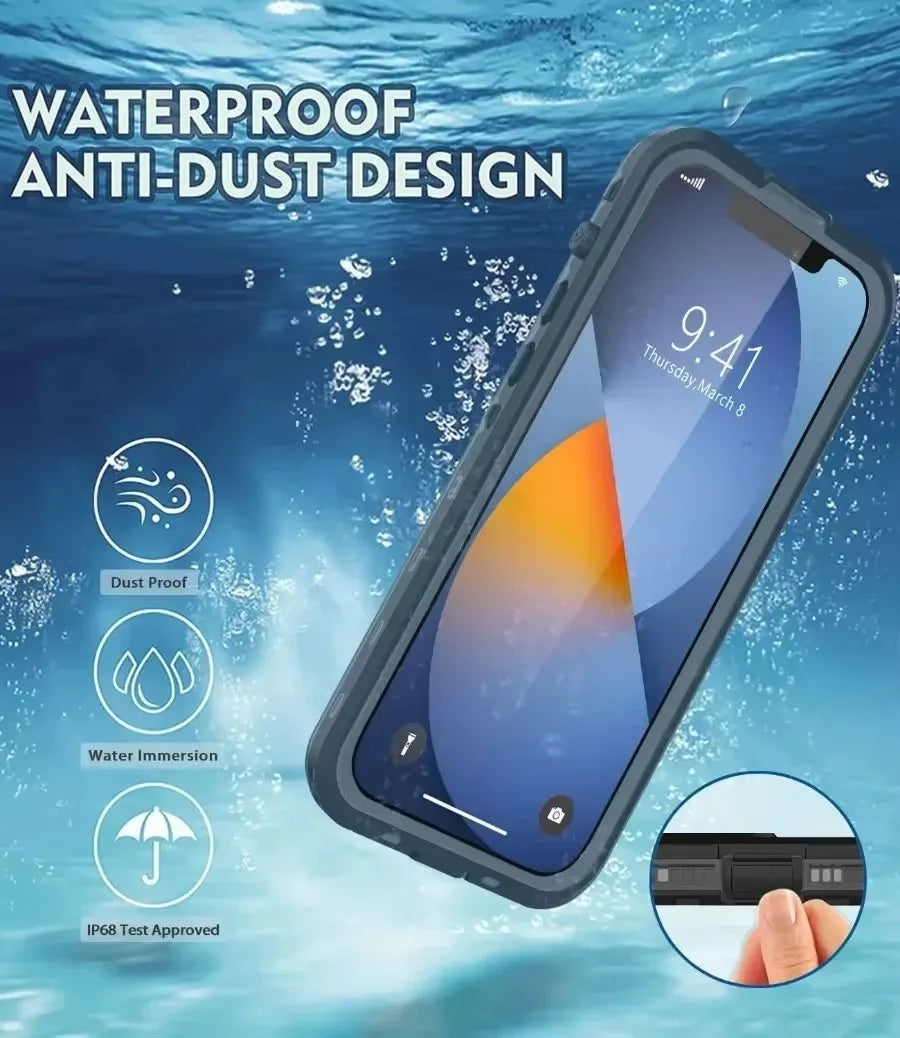 Full Sealed Clear IP68 Waterproof Case For iPhone 16 15 14 13 12 11 17 Pro Max 12 Mini XR Shockproof Cover with Screen Protector