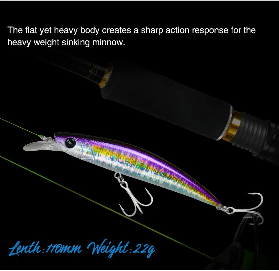 Sinking Minnow 110S DW77 110mm 22g Long Casting Fishing Lure Large Trout Seabass Sea Fishing Hard bait