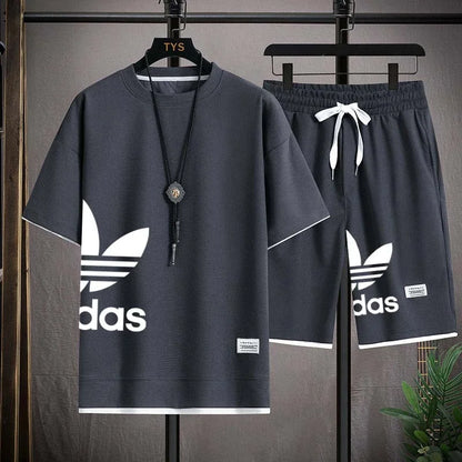 Summer 2025 New Men's pullover sportswear Set, fashionable basketball men's casual short-sleeved T-shirt + shorts two-piece set