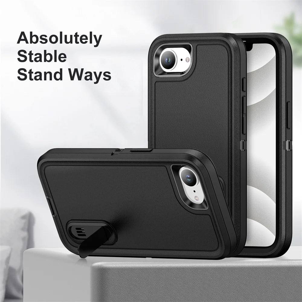 For iPhone 17 16e 16 15 14 13 12 11 Pro Max 2025 Heavy Duty Shockproof Anti-Scratch Rugged Protective with Kickstand Cover