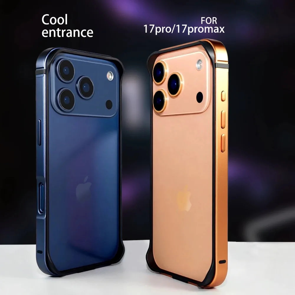 Luxury Rugged Glossy Metal Aluminum Alloy Frame Case For IPhone 17 Pro Max 17Pro Original Color Metal Slim Bare-bones Feel Cover