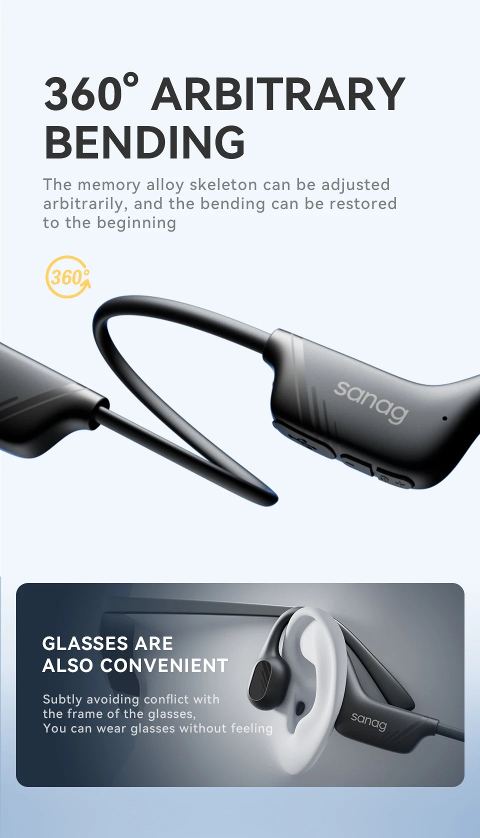 Sanag B21S Bone Conduction Wireless Earphones Bluetooth 5.4 HiFi Bass Headphones IPX5 Waterproof Running Sports Earbuds