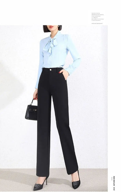 Office Lady Fashion Solid Loose Straight Pants All-match Button Zipper Women Spring Autumn High Waist Pockets Pencil Trousers