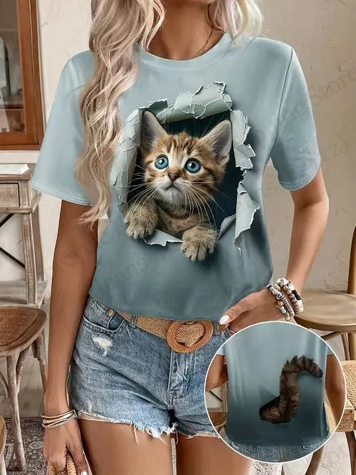 T shirt Women Fashion Casual O-Neck Oversized Short Sleeve T-shirt Funny Animal Tops Tee Women Clothes