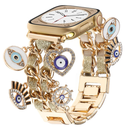 Stylish Metal Charms Watch Strap Compatible with Apple Watch Bands 38/40/41/42/44/45/49mm Replacement Strap with Unique Pendants