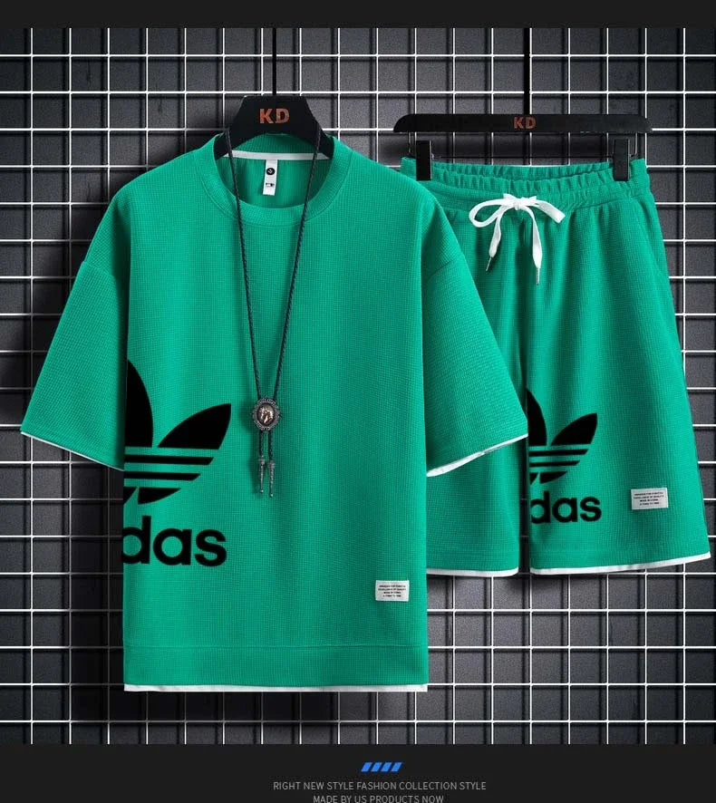 Summer 2025 New Men's pullover sportswear Set, fashionable basketball men's casual short-sleeved T-shirt + shorts two-piece set