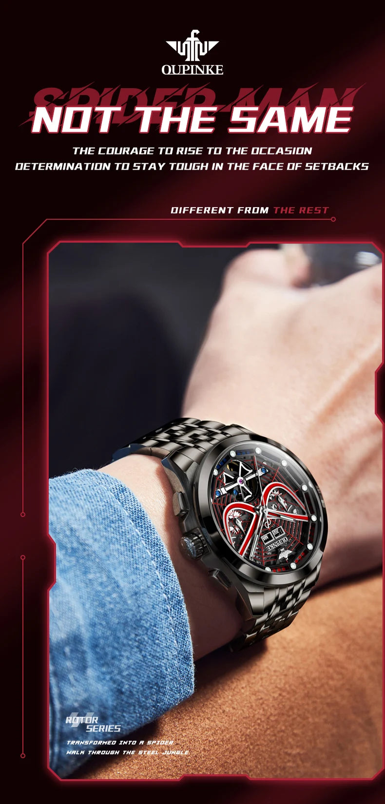 OUPINKE 3250 Original Men's Watch Deep Waterproof 3D Skeleton Stainless steel Automatic Mechanical Wristwatch Men Official Watch