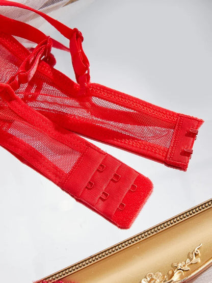 Embroidery Flower Transparent Underwear Bra Thong Set Ultra Thin Cup Large Size Perspective Wire Free Bikini Suit Women 2 Piece