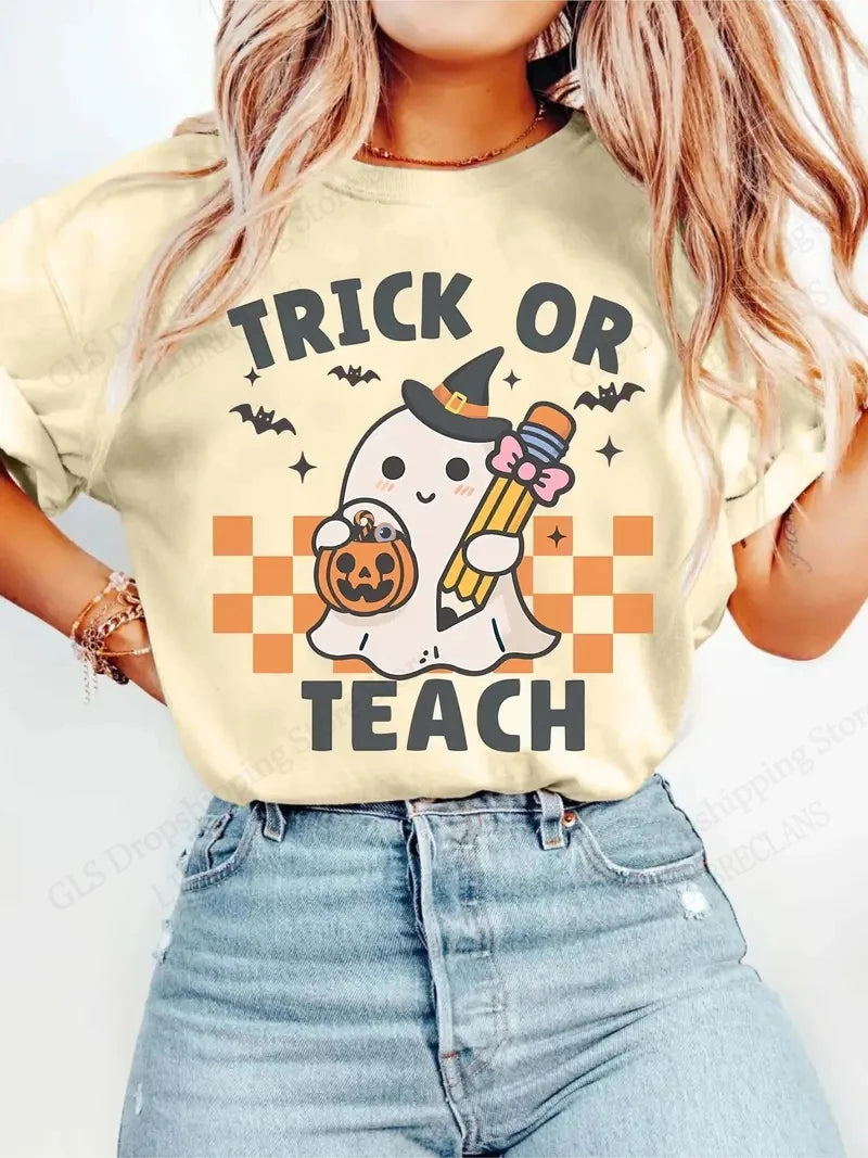 T-shirt Halloween 3d Printed T shirt Women Fashion O-Neck Short Sleeve Oversized Tops Tees Female Clothing Pumpkin
