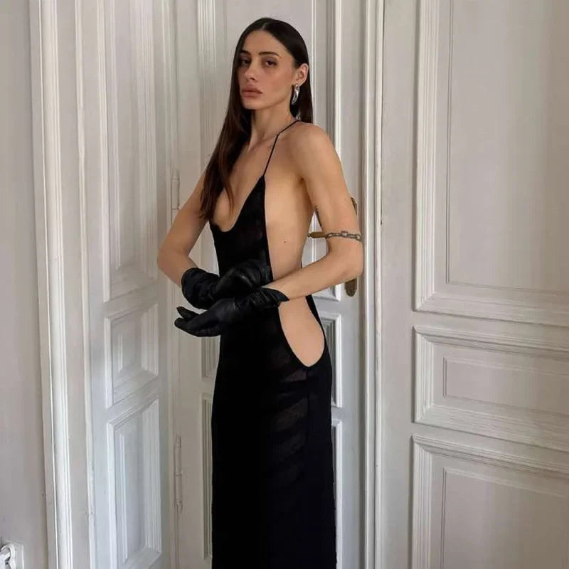 Halter Party Club Maxi Split Dress Outfits Women Summer Sleeveless Backless Bodycon Long Dresses Vestido