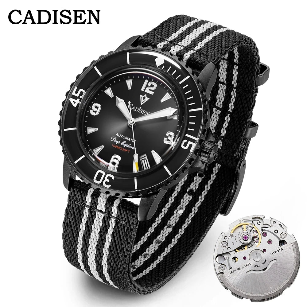 CADISEN Deep Explorer Automatic Mechanical Watch Man Canvas Strap Wristwatch MIYOTA  Luxury Luminous Waterproof Watches