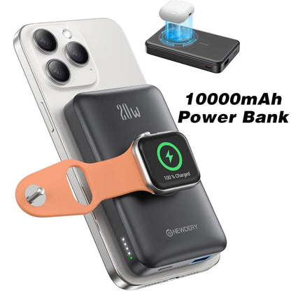 10000mAh Magnetic Wireless Power Bank for Apple Watch /9/8/7/6/5/4/Ultra 2 iWatch Battery Pack For iPhone 16/15,Galaxy