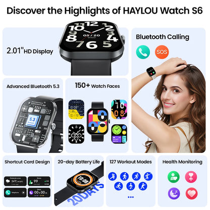 HAYLOU Watch S6 Voice Calling Smart Watch Men Health Monitoring IP68 Waterproof Smart Notifications Voice Assistant Smartwatch