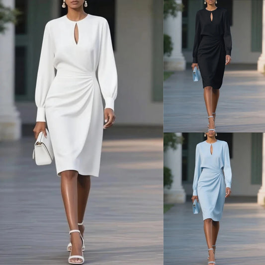 Woman Dress  O Neck Hollow Out Long Sleeve Office Dress Women Slim A-Line Party Long Dresses