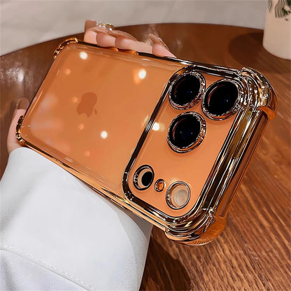 For iPhone 17 Pro Max 16 15 Plus 14 13 12 Transparent Electroplated Case Full Lens Protection Bumper Shockproof Plating Cover