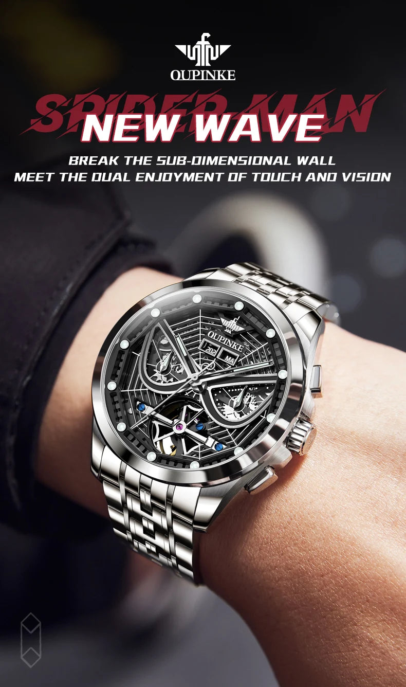 OUPINKE 3250 Original Men's Watch Deep Waterproof 3D Skeleton Stainless steel Automatic Mechanical Wristwatch Men Official Watch