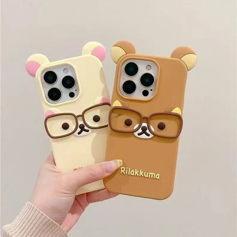 For iPhone 17 16 15 Pro Max 14 Plus 13 12 11 7 8 SE 4 4S 5 5S Cute Glasses Bear Silicone Soft Phone Case Cover