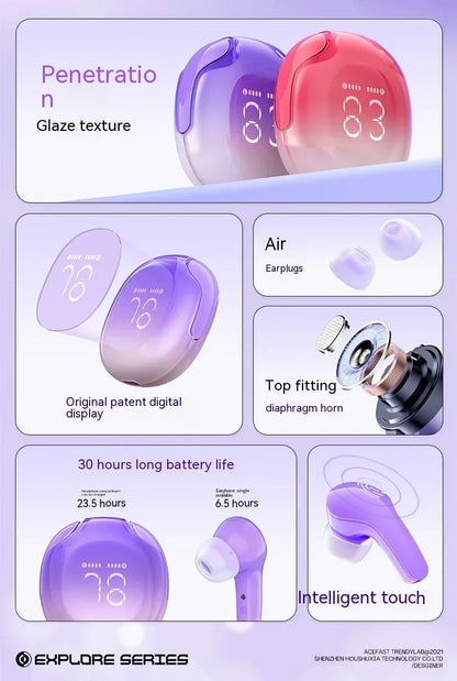 ACEFAST T9 Bluetooth Earphone Wireless IPX4 Waterproof Headset Gift 5.3 Stereo Surround Noise Reduction Hi Res Office Earbuds