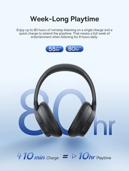 Baseus Bowie H1s Wireless Headphones Bluetooth 5.4 Noise Canceling 46dB Over Ear Headset Hi-Res Spatial Audio Earphone 120H Time