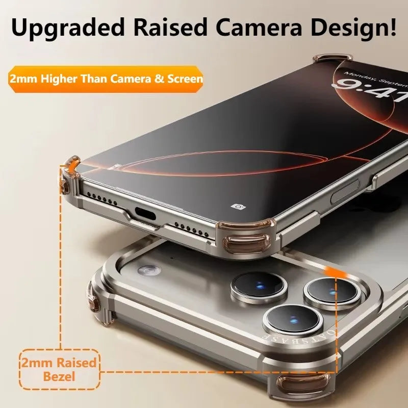 For iPhone 17 16 15 Pro Max 17Air Aviation Aluminum Alloy Frame Bumper Phone Case Metal Frameless Hollow Heat Dissipation Cover