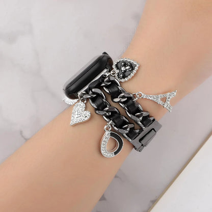 Stylish Metal Charms Watch Strap Compatible with Apple Watch Bands 38/40/41/42/44/45/49mm Replacement Strap with Unique Pendants