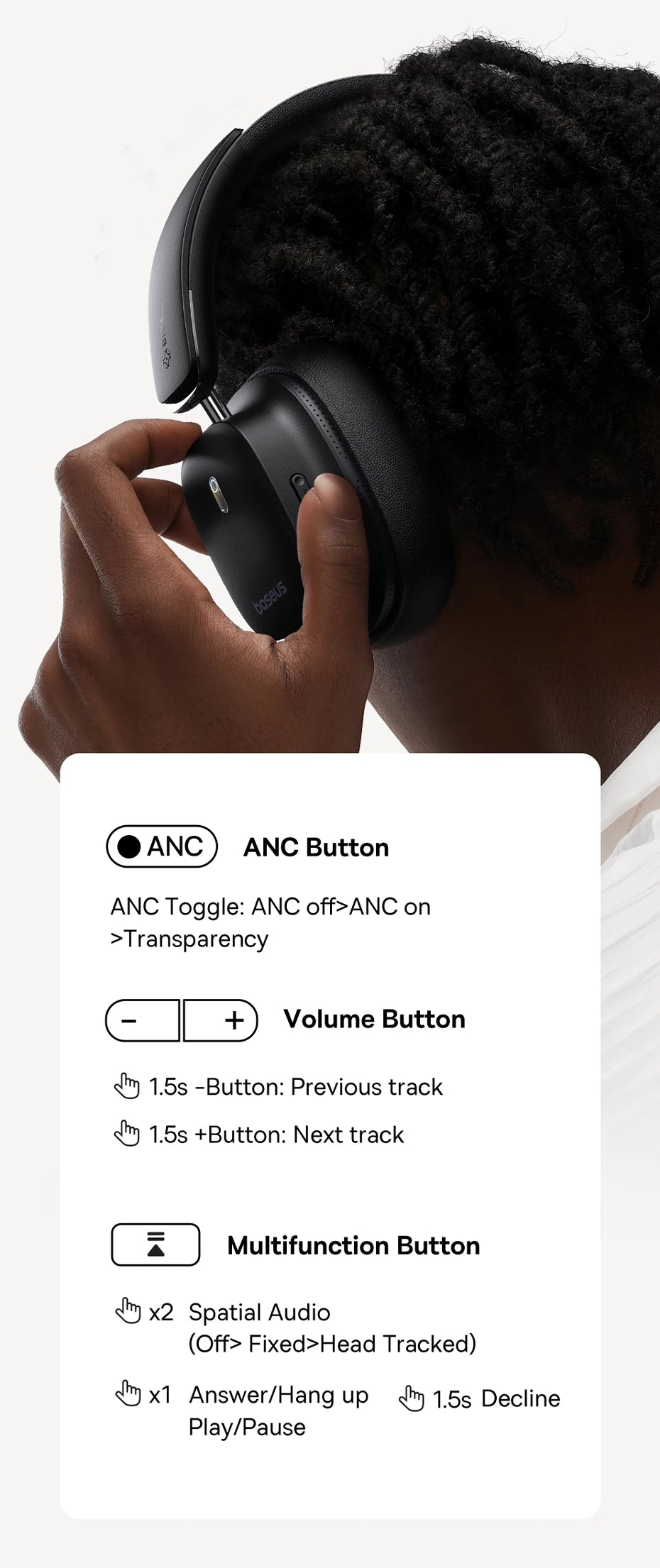 Baseus Bowie 30 Max Bluetooth Headphones 45dB Noise Cancellation Hi-res LDAC Over Ear Headset 3D Spatial Audio Wireless Earphone