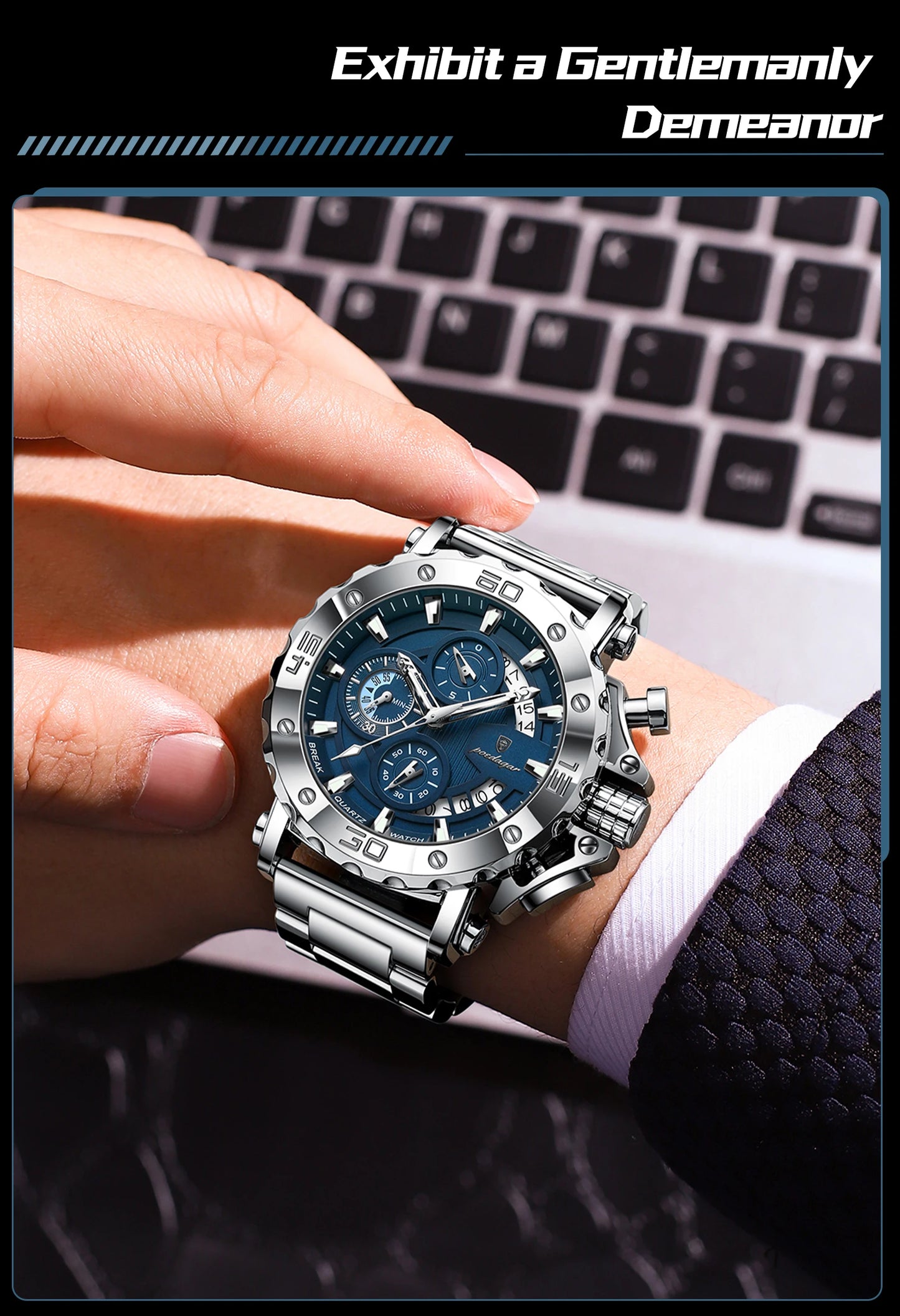 POEDAGAR Luxury Watch For Men Calendar Luminous Waterproof Man Clock Male Chronograph Stainless Steel Men's Quartz Watches Reloj