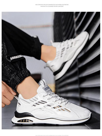 Men's Lightweight Wear-Resistant Sneakers, Anti-Slip Running Shoes, Casual White Footwear, Summer Outdoor Sports Shoes, New