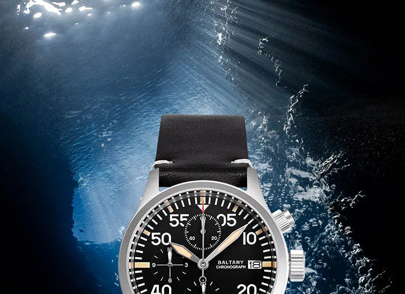 Baltany 39mm Military Chronograph Watch Man S5045 Sapphire Crystal 10ATM Stainless Steel VK67 Calendar Retro Quartz Wristwatches