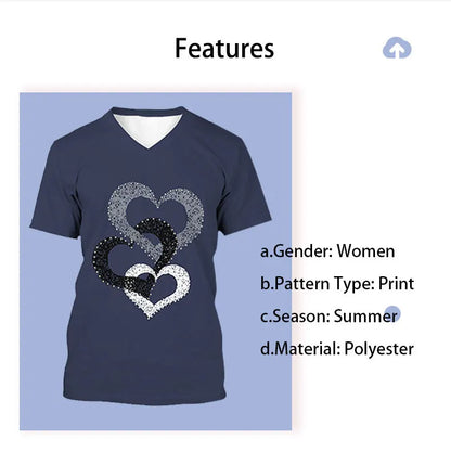 Butterfly Printed Short Sleeve T-shirt Korean Style Women's Clothes 2024 V-neck Short Sleeves Tees Shirt Loose Casual Blouses