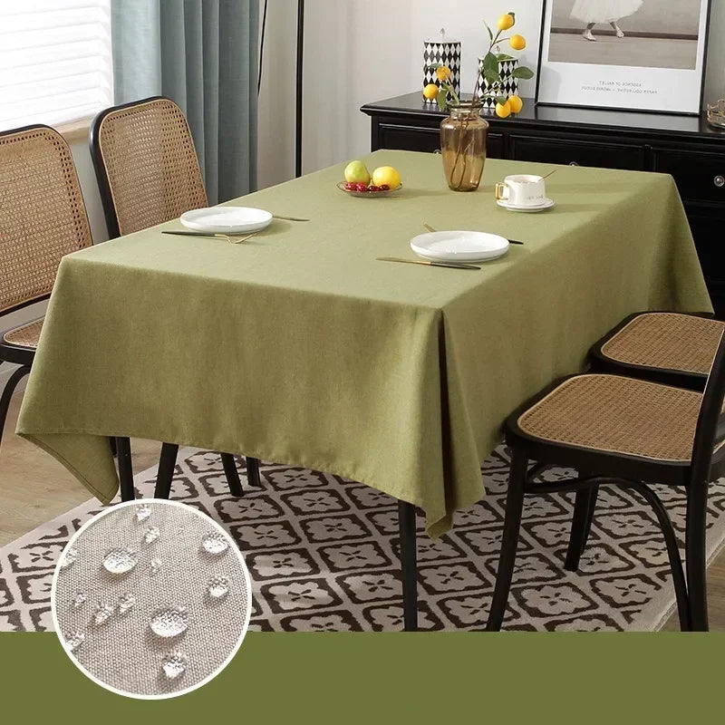 Waterproof Oilproof Kitchen Dining Tablecloth Solid Color Rectangle Tablecloth Cover Mat Oilcloth Antifouling Home Decoration