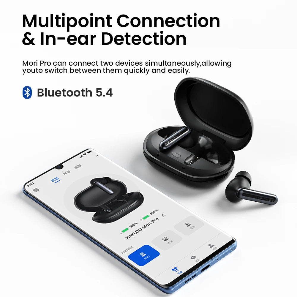HAYLOU Mori Pro Bluetooth 5.4 Earphones Wireless  43dB Adaptive Noise Cancellation Earbuds 6 Mic Headphones 28H Battery Life