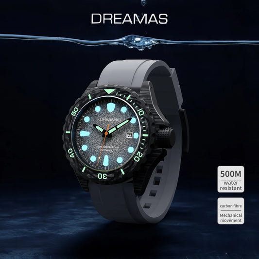 DREAMAS Men's Carbon Fiber Automatic Mechanical Diving Watch Swiss Luminous 500m Waterproof Gradient cold grey D0390G3