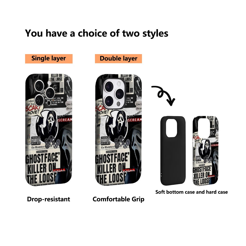 Scream Halloween IPhone17 Must-Haves Phone Case for IPhone 17 16 15 14 13 12 11 Pro Max Plus Double-layer Back Cover