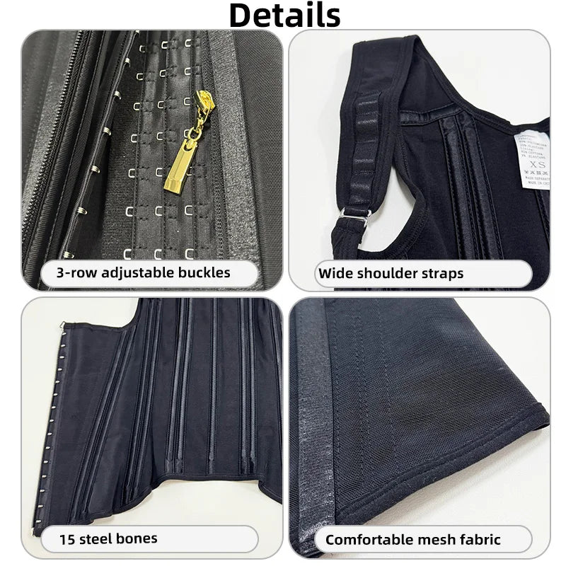 Body Shaper Shapewear Women Vest Tops Double Compression Waist Trainer Corset Adjustable Zipper and Hook-eyes