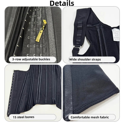 Body Shaper Shapewear Women Vest Tops Double Compression Waist Trainer Corset Adjustable Zipper and Hook-eyes