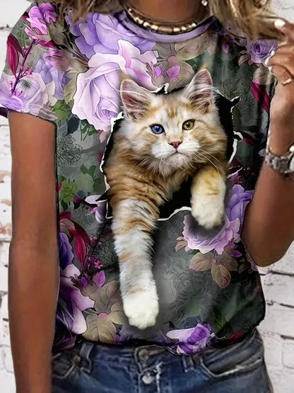 T shirt Women Fashion Casual O-Neck Oversized Short Sleeve T-shirt Funny Animal Tops Tee Women Clothes