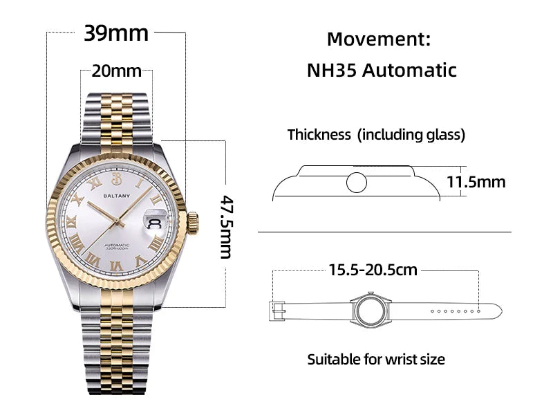 Baltany 39mm Dress Watches for Men S4094 10ATMWaterproof NH35 Automatic Luxury Watches Man DJ Homage Mechanical Wristwatches Man